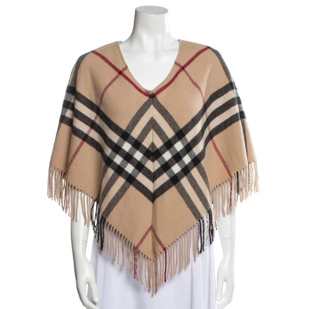 Burberry London Merino Wool Poncho with Fringe